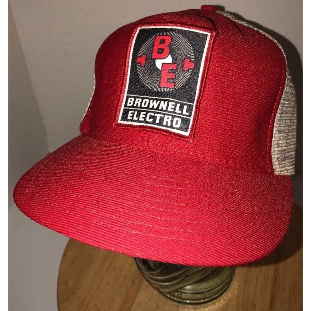 Vintage BROWNELL ELECTRO 70s 80s USA Made Red White Trucker Hat Cap Snapback